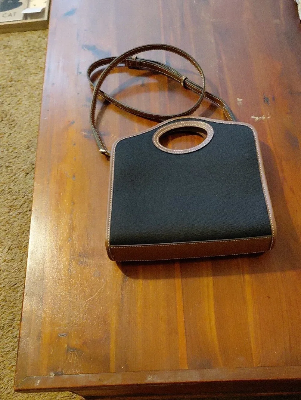 Burberry Black & Brown Canvas Top-Handle Crossbody Bag